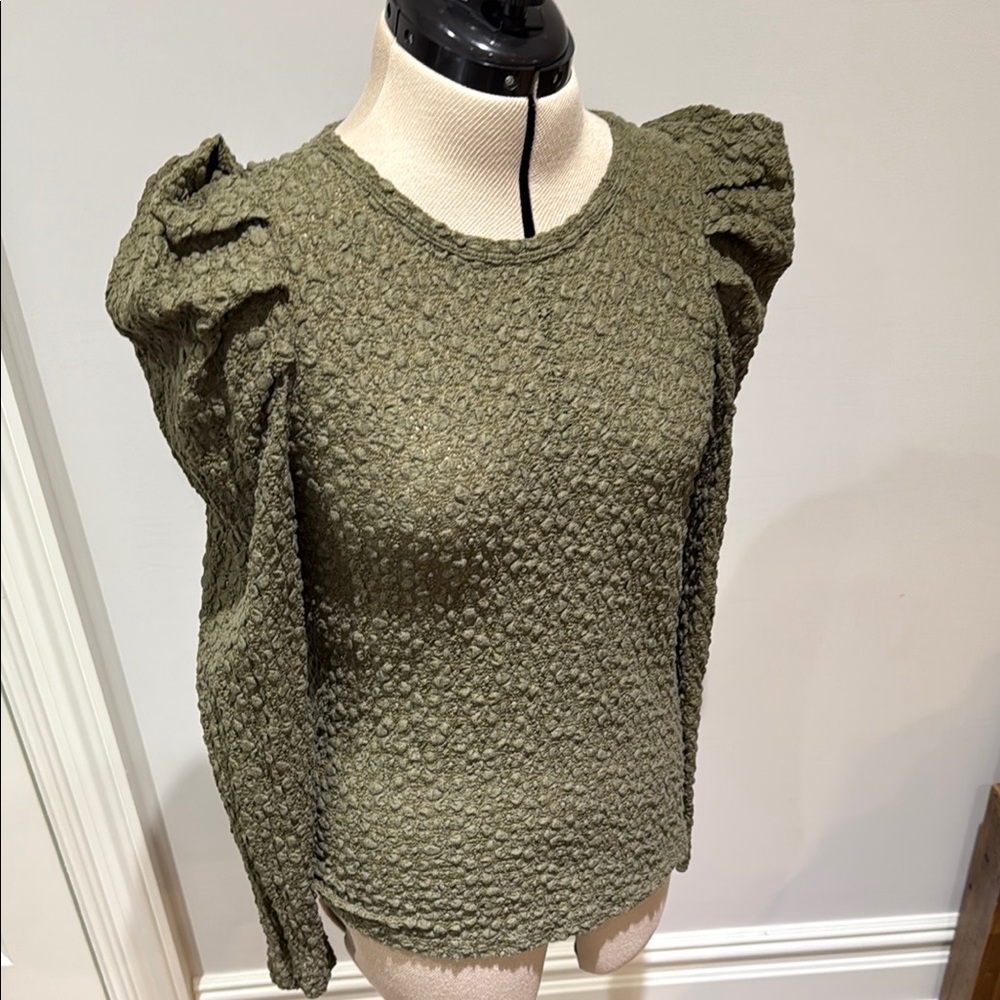 Loft Green Lace Puff long sleeve top size Small